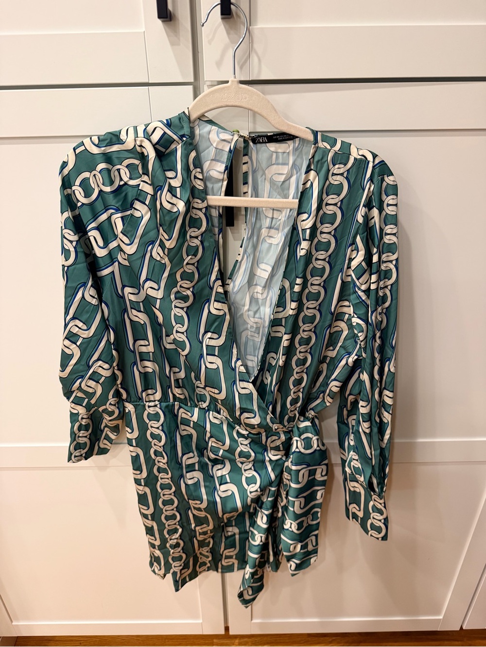 ZARA Green Chain-Print Wrap Jacket